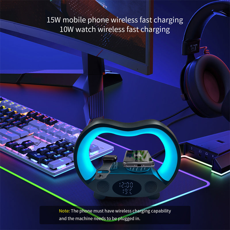 2026 New 6 In 1 Smart Remote Control Bluetooth-compatible Ambience Intelligent LED Table Lamp Multi-function Wireless Charger Night Light Bluetooth-compatible Speaker