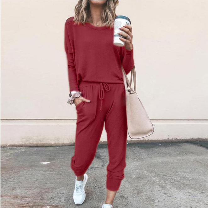 Women’s Casual Chic Lounge Set – Long Sleeve Pullover Top & Drawstring Pants with Pockets – Effortless Style & Comfort”