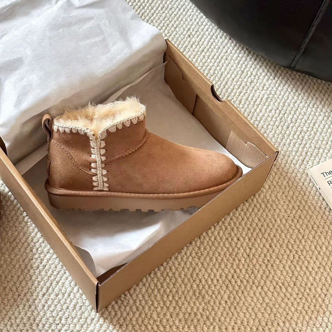 New 2026 Sheep Fur Suede Integrated Wool Ankle Boots
