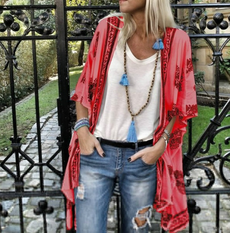 Chic Cardigan mid-length printed sleeved cardigan shirt