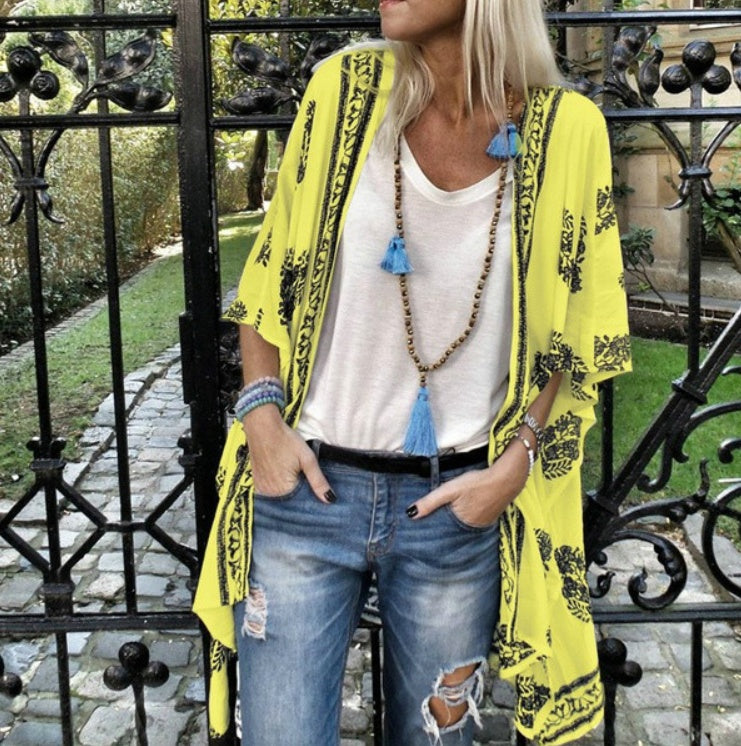 Chic Cardigan mid-length printed sleeved cardigan shirt