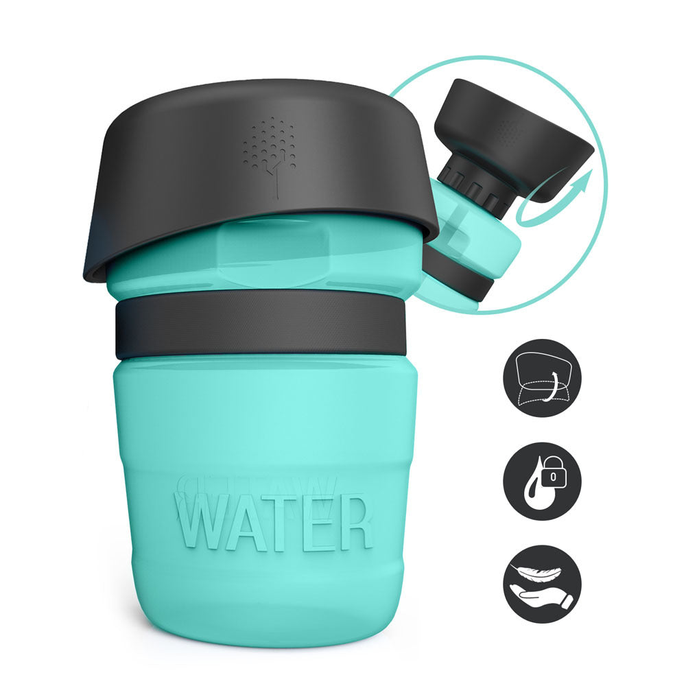 Dog Water Bottle HDPE Foldable with Integrated Silicone Travel Bowl and Leak Proof Top Buckle
