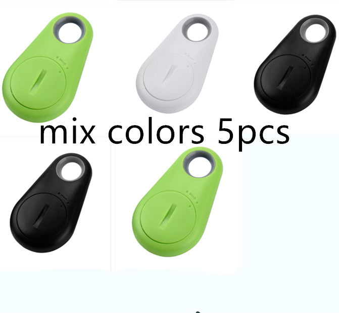 Five colorful waterproof Bluetooth trackers with key rings for locating keys and bags.