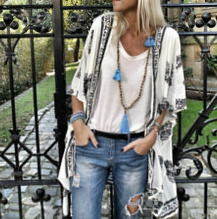 Chic Cardigan mid-length printed sleeved cardigan shirt