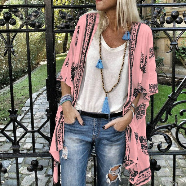 Chic Cardigan mid-length printed sleeved cardigan shirt