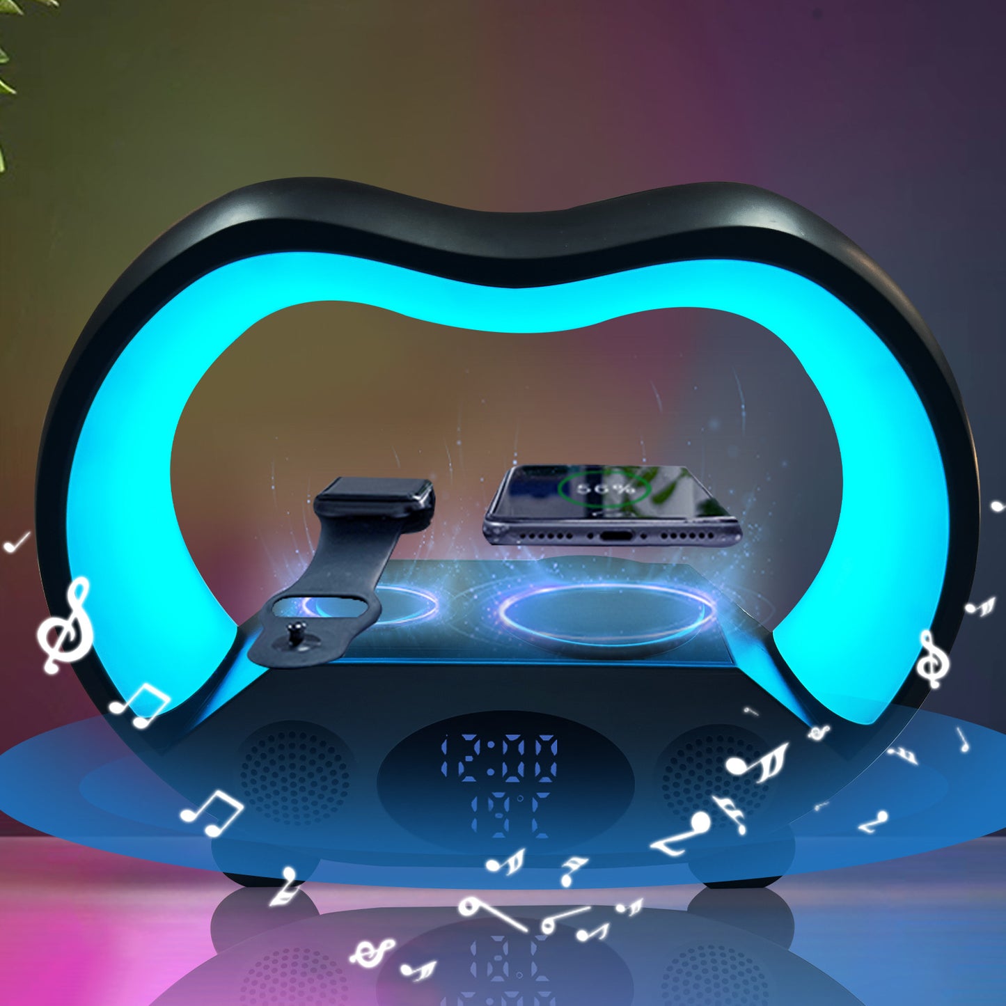 2026 New 6 In 1 Smart Remote Control Bluetooth-compatible Ambience Intelligent LED Table Lamp Multi-function Wireless Charger Night Light Bluetooth-compatible Speaker