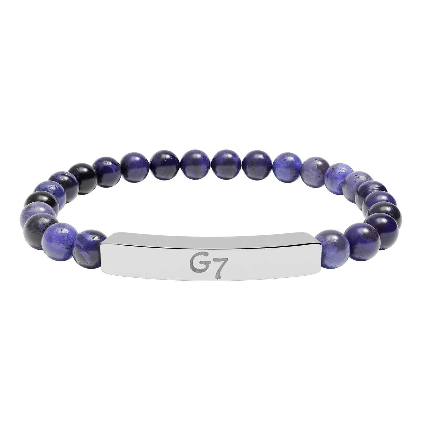 Unisex Engraved G7 Group Natural Stone Bar Bracelet -Wealth Good Fortune, Health, Love, Success and Happiness!