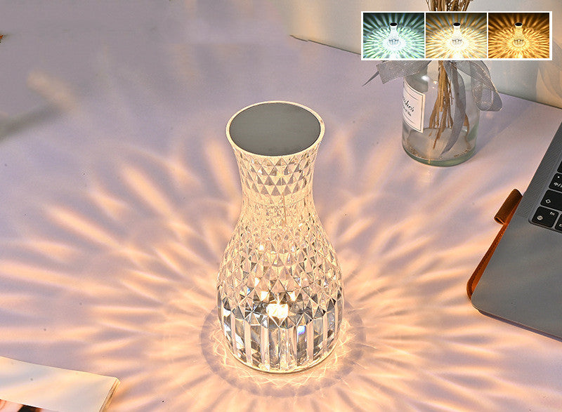 Luxe Crystal Vase Lamp USB Charging Romantic Bedside Diamond Table Lamp For Home Christmas Decor LED Lights