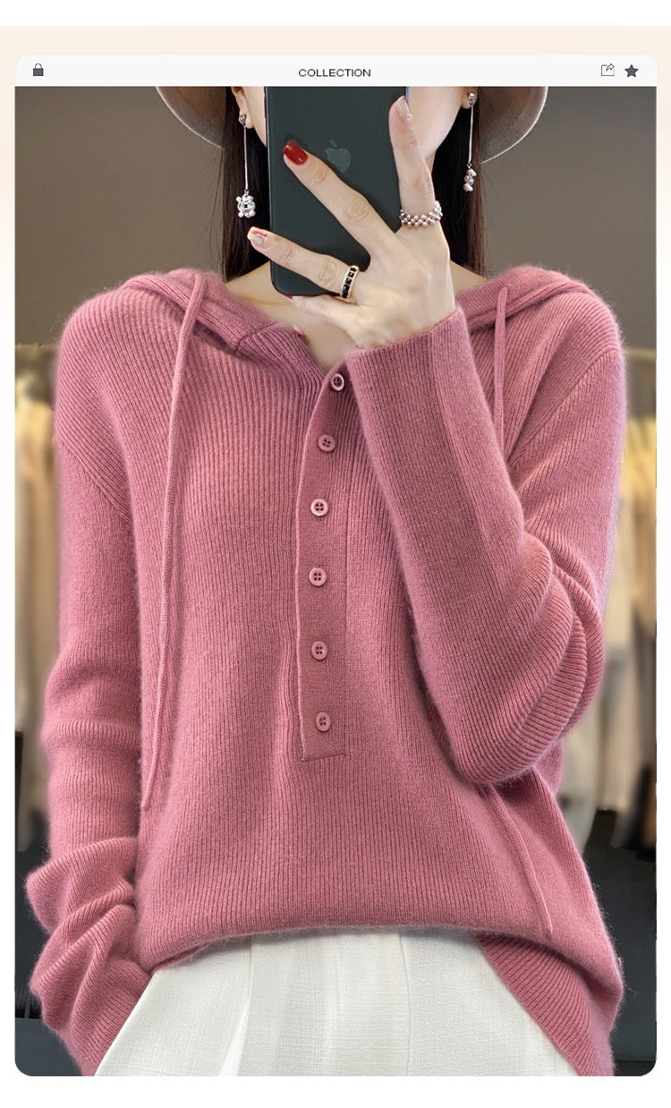 Ladies Hooded Knitted Loose Lazy Wool Coat
