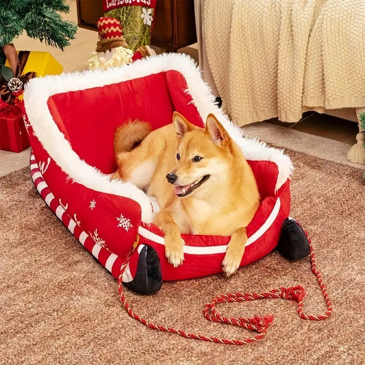 Your Dog Will Love This Christmas Sled Kennel Pet Bed With Red Elk Sled Nest Fabric, Made For Small And Medium Dogs.
