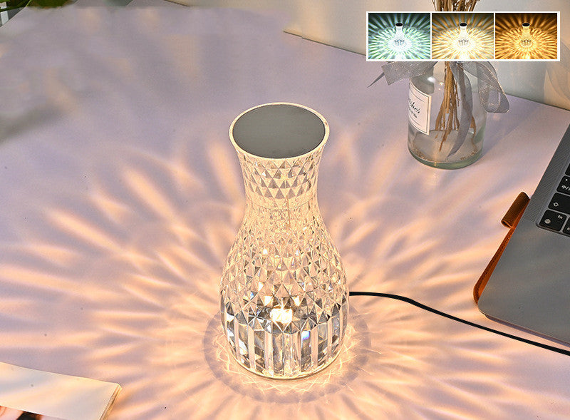 Luxe Crystal Vase Lamp USB Charging Romantic Bedside Diamond Table Lamp For Home Christmas Decor LED Lights