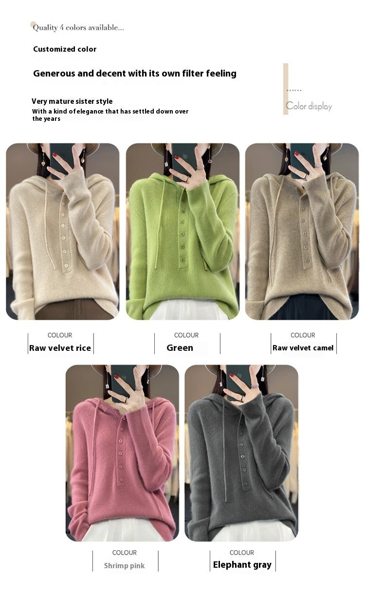 Ladies Hooded Knitted Loose Lazy Wool Coat