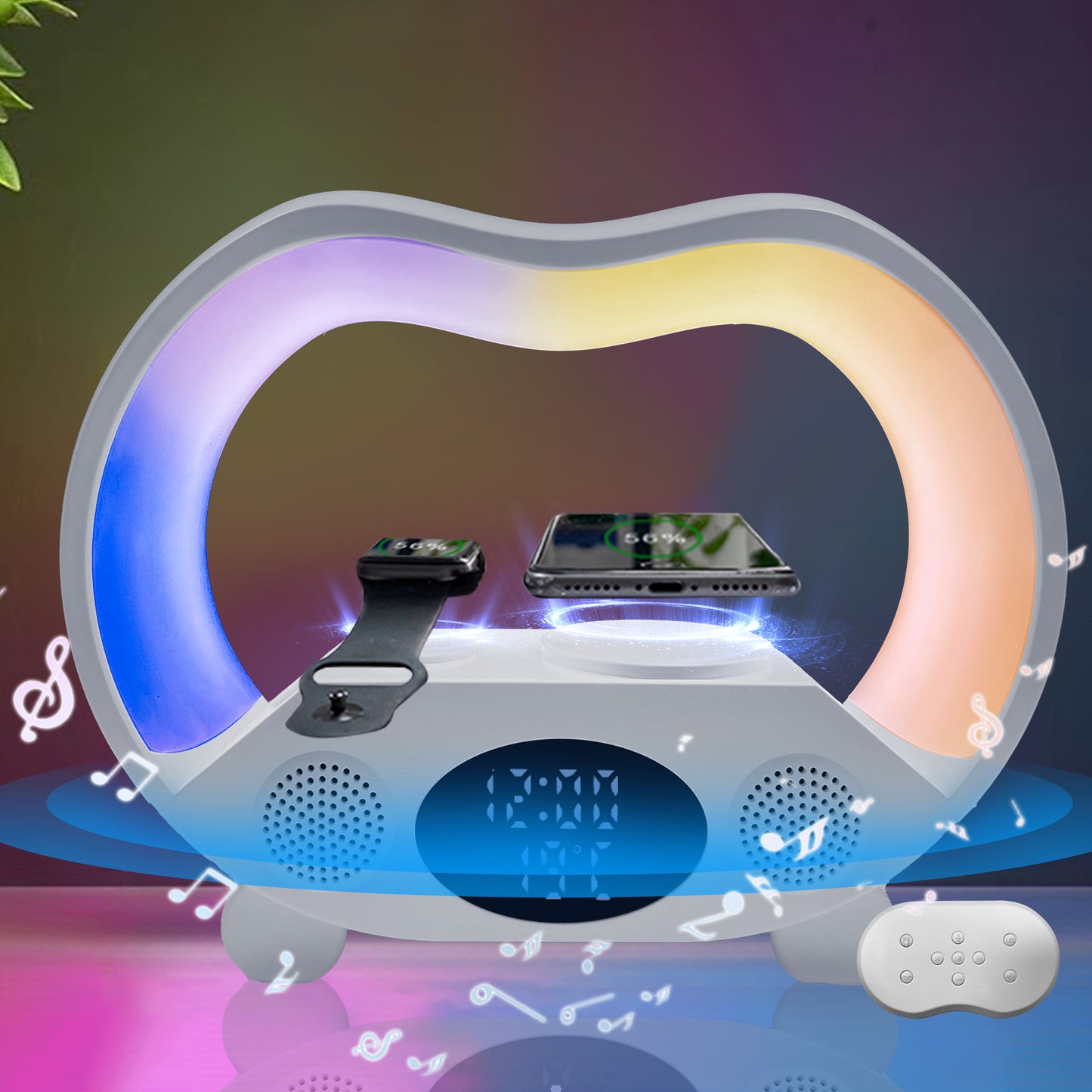 2026 New 6 In 1 Smart Remote Control Bluetooth-compatible Ambience Intelligent LED Table Lamp Multi-function Wireless Charger Night Light Bluetooth-compatible Speaker