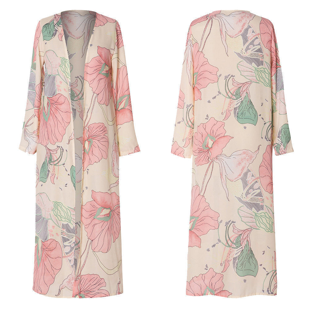 Rustic Chic printed chiffon cardigan long beach blouse sun protection clothing