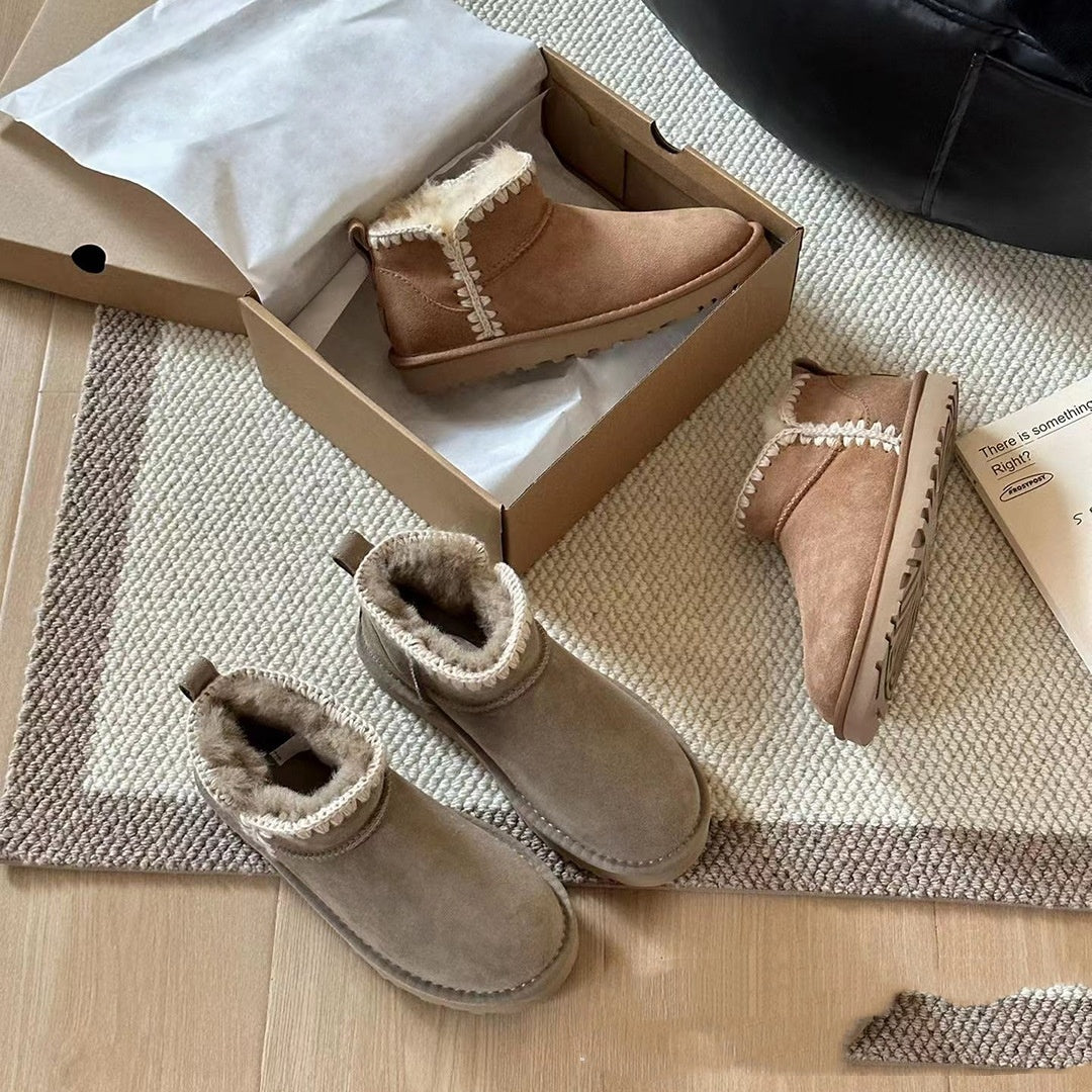 New 2026 Sheep Fur Suede Integrated Wool Ankle Boots