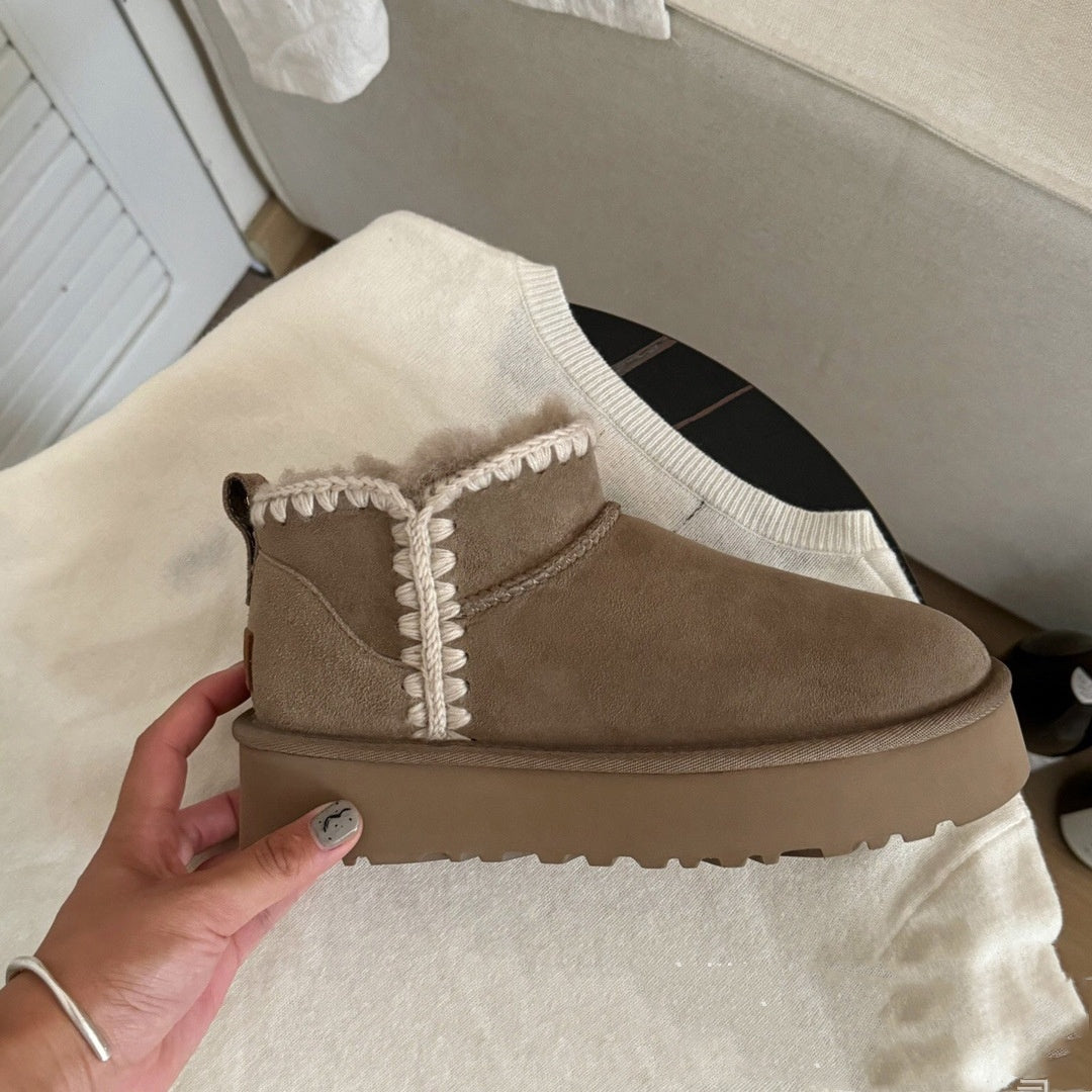 New 2026 Sheep Fur Suede Integrated Wool Ankle Boots