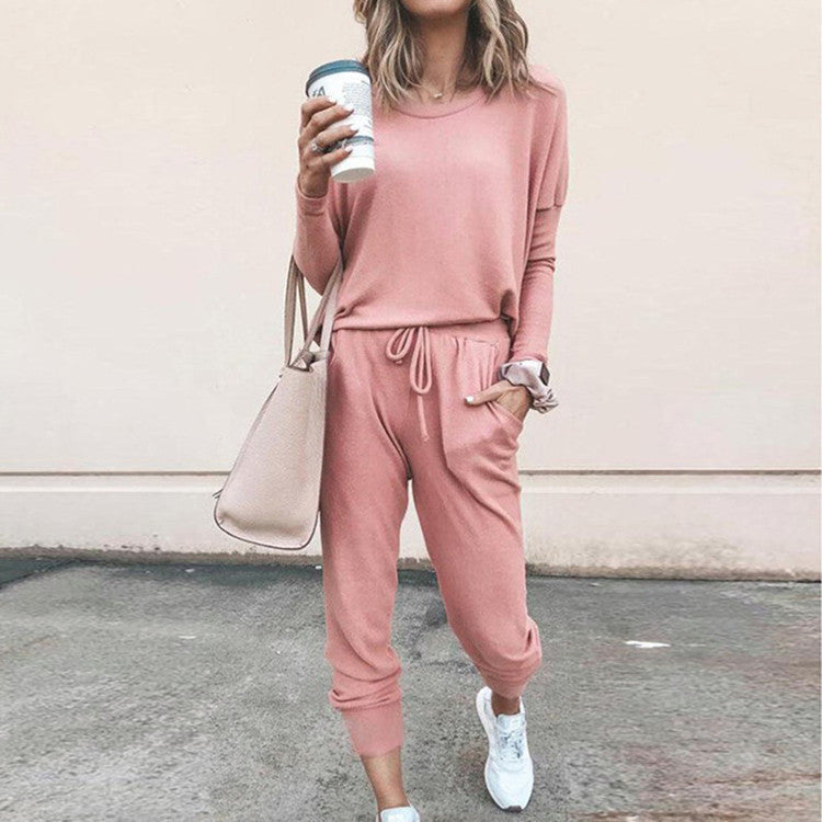 Women’s Casual Chic Lounge Set – Long Sleeve Pullover Top & Drawstring Pants with Pockets – Effortless Style & Comfort”