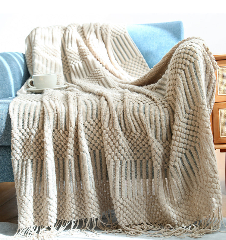 Nordic Luxury Blanket Hotel Bed Throw Bed Runner Tassel Shawl Blanket Bed Tail Cloth Cover Blanket B & B Bed Towel Knitted Blanket