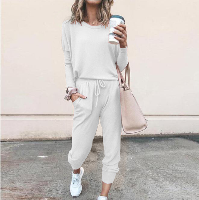 Women’s Casual Chic Lounge Set – Long Sleeve Pullover Top & Drawstring Pants with Pockets – Effortless Style & Comfort”