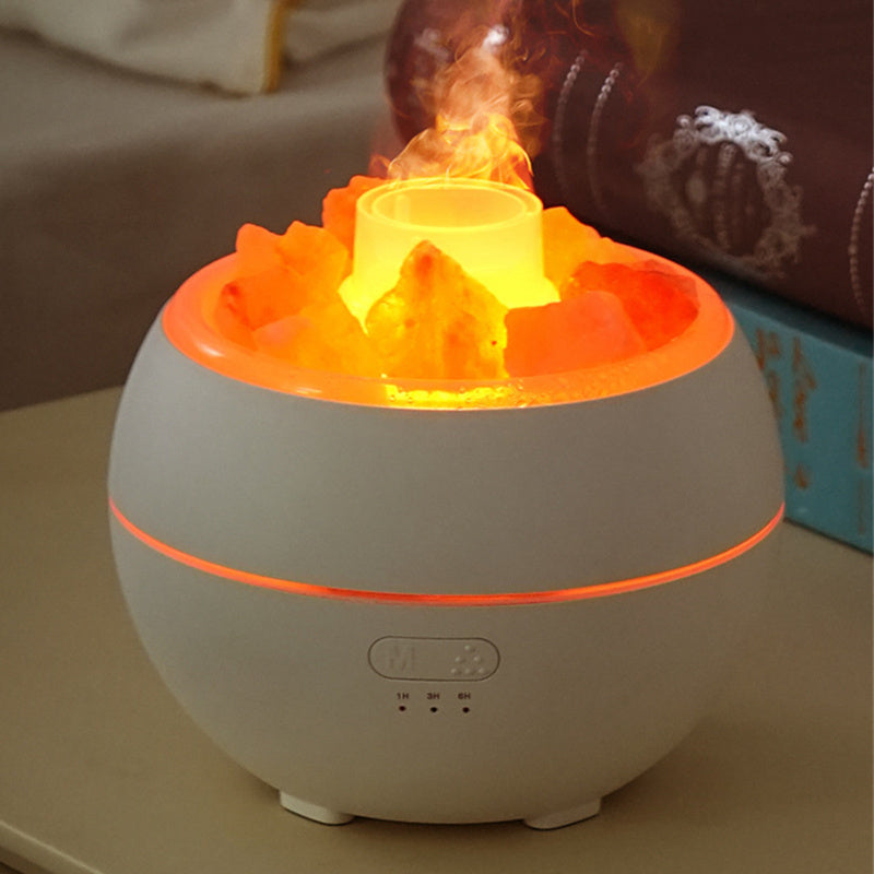 Salt Stone Flame Aromatherapy Humidifier USB Powered 0.5L Round Ultrasonic Quiet 2 To 8 Hour Timer
