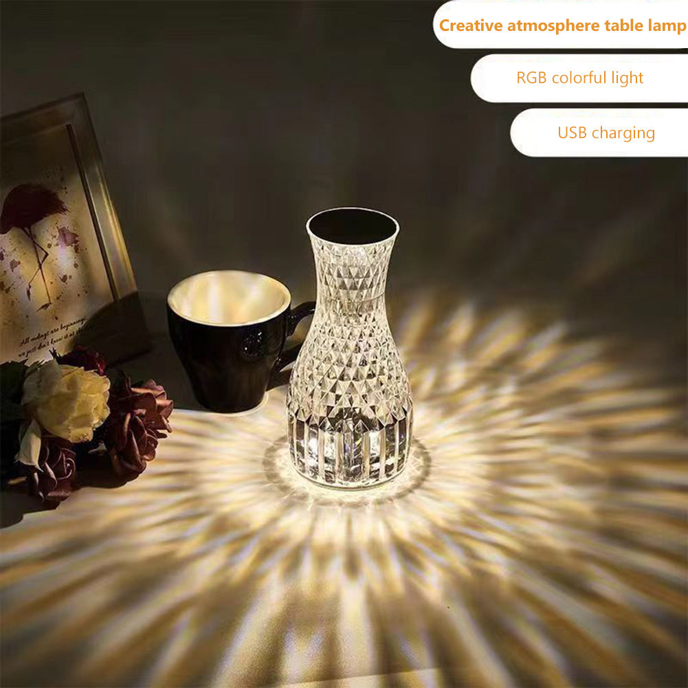 Luxe Crystal Vase Lamp USB Charging Romantic Bedside Diamond Table Lamp For Home Christmas Decor LED Lights