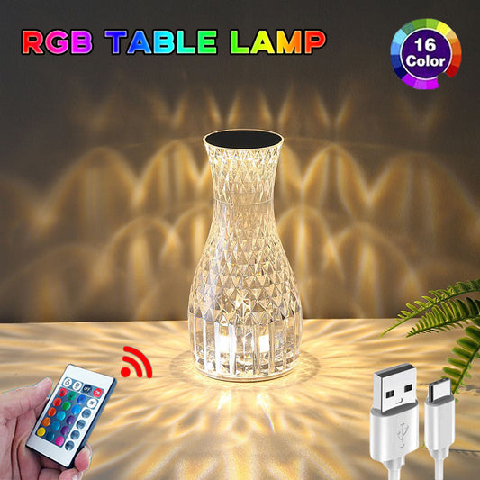 Luxe Crystal Vase Lamp USB Charging Romantic Bedside Diamond Table Lamp For Home Christmas Decor LED Lights