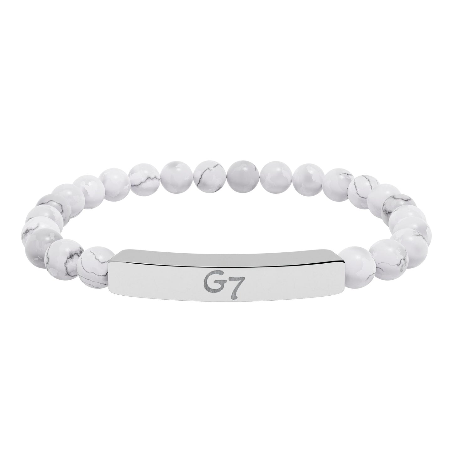 Unisex Engraved G7 Group Natural Stone Bar Bracelet -Wealth Good Fortune, Health, Love, Success and Happiness!