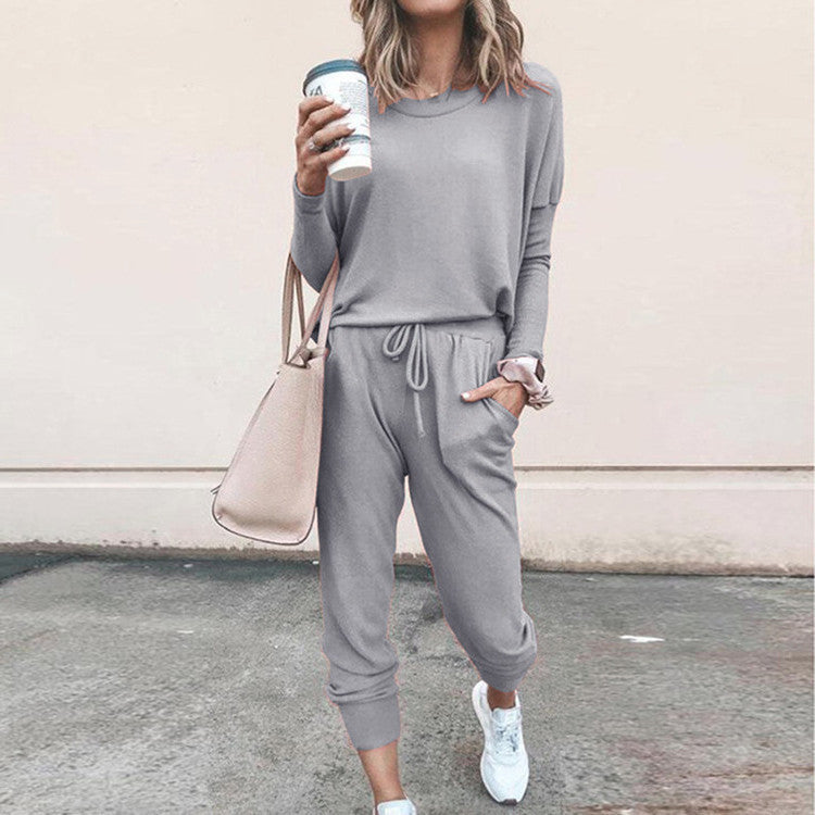 Women’s Casual Chic Lounge Set – Long Sleeve Pullover Top & Drawstring Pants with Pockets – Effortless Style & Comfort”