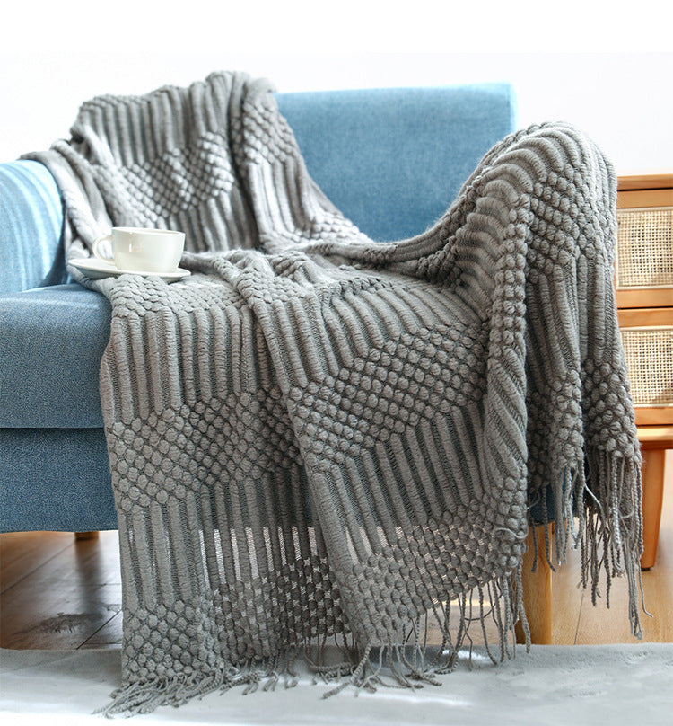 Nordic Luxury Blanket Hotel Bed Throw Bed Runner Tassel Shawl Blanket Bed Tail Cloth Cover Blanket B & B Bed Towel Knitted Blanket