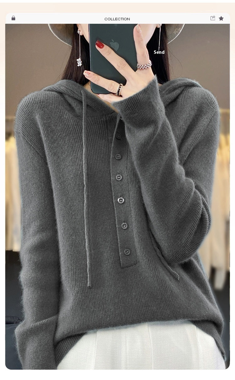 Ladies Hooded Knitted Loose Lazy Wool Coat