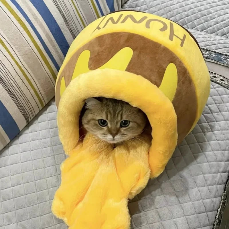 Cozy Pet Bed - Soft Warm Cartoon Cat Dog Nest for Autumn Winter Comfort