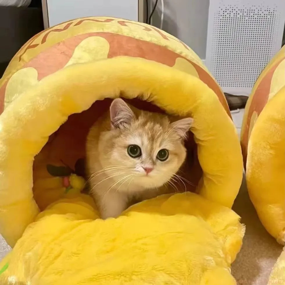 Cozy Pet Bed - Soft Warm Cartoon Cat Dog Nest for Autumn Winter Comfort