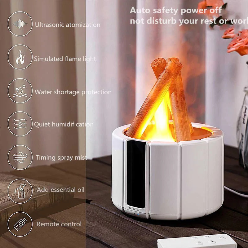 2025 New Simulated Flame Aroma Diffuser - Bonfire Air Humidifier Ultrasonic Cool Mist LED Essential Oil Lamp