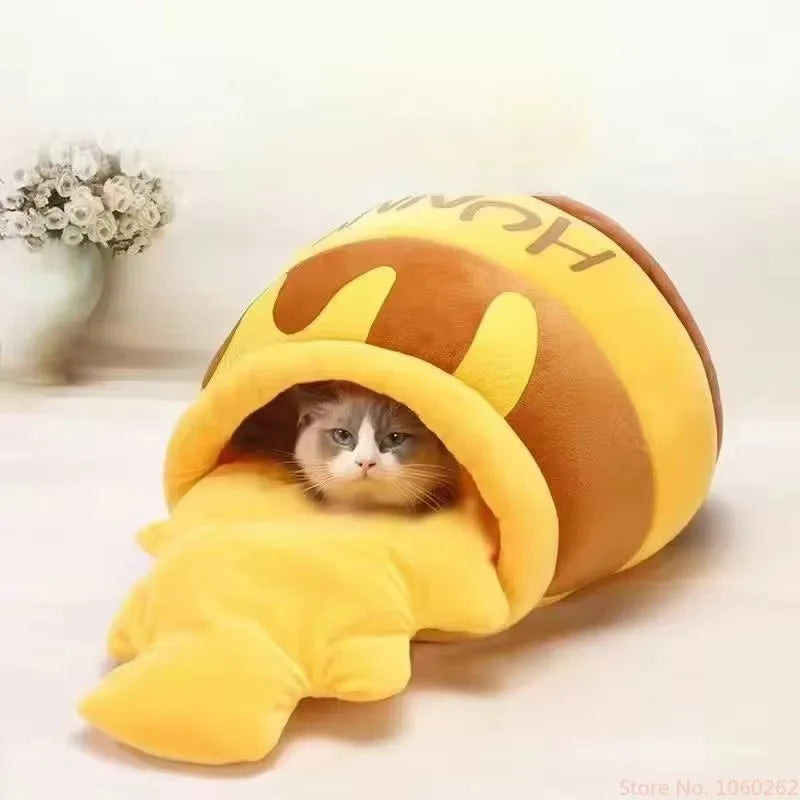 Cozy Pet Bed - Soft Warm Cartoon Cat Dog Nest for Autumn Winter Comfort