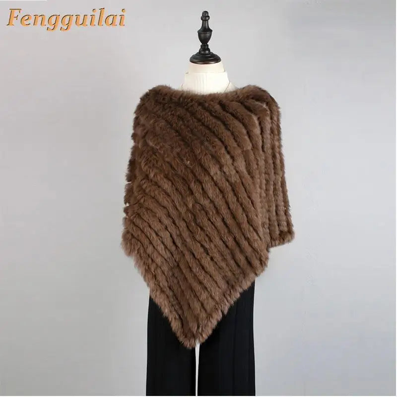 Knitted Fur Poncho Vest Fashion Wrap Coat Shawl Coat