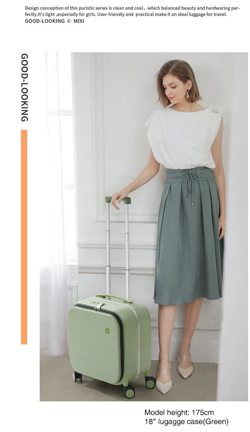 Mixi New Patent Design Carry On Suitcase Women 18 Inch Rolling Luggage Men Polycarbonate Aluminum Frame Elegant Noble