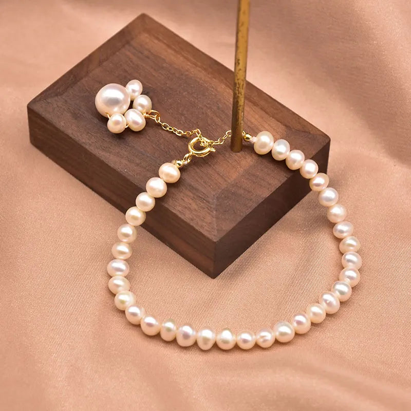 Natural Baroque Pearl Charm Bracelet for Women Party 18k Gold Plated Bracelets & Bangles Fine Jewelry