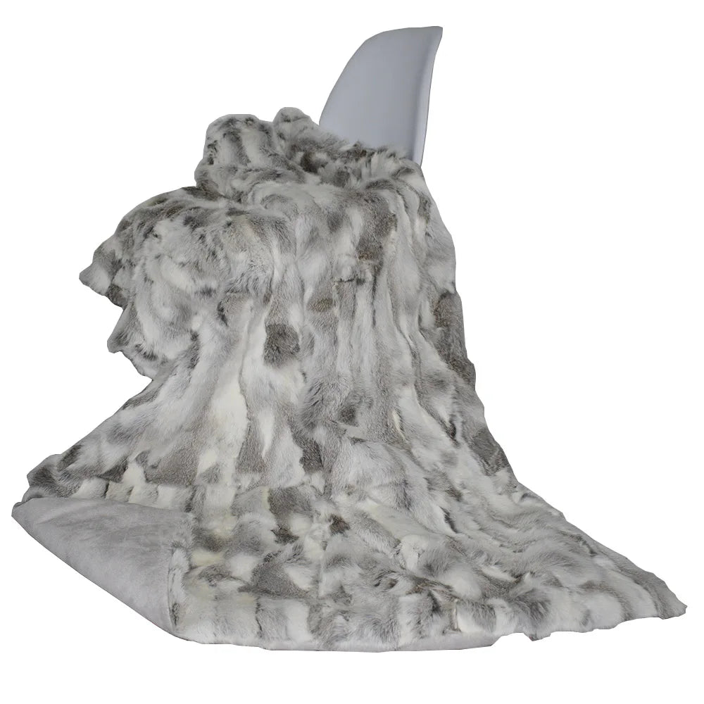 MS.Softex Winter Warm Natural Rabbit Fur Blanket Patchwork Real Rabbit Fur Throw Customized LUXURY COMFORT