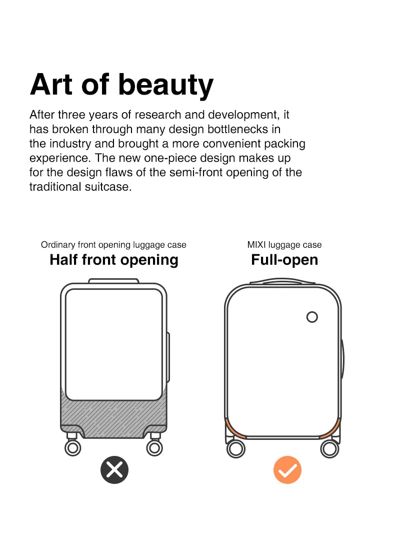Mixi New Patent Design Carry On Suitcase Women 18 Inch Rolling Luggage Men Polycarbonate Aluminum Frame Elegant Noble