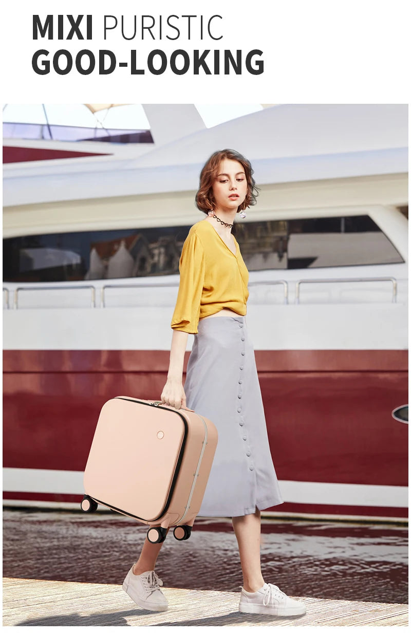 Mixi New Patent Design Carry On Suitcase Women 18 Inch Rolling Luggage Men Polycarbonate Aluminum Frame Elegant Noble