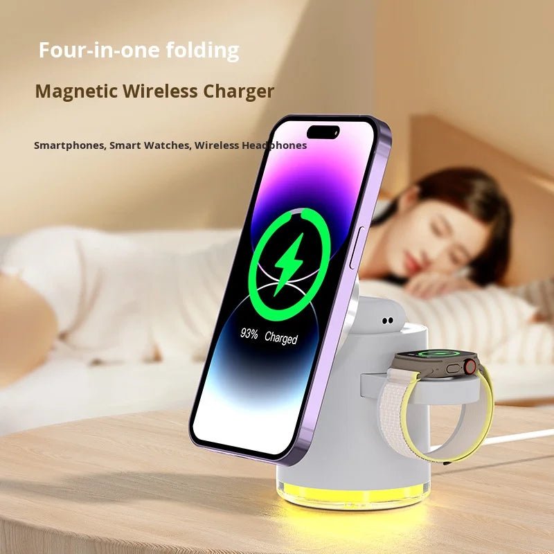 4-in-1 Magnetic Wireless Charger: 15W Fast Charge with RGB Atmosphere Lighting, 2026 Luxury Essential