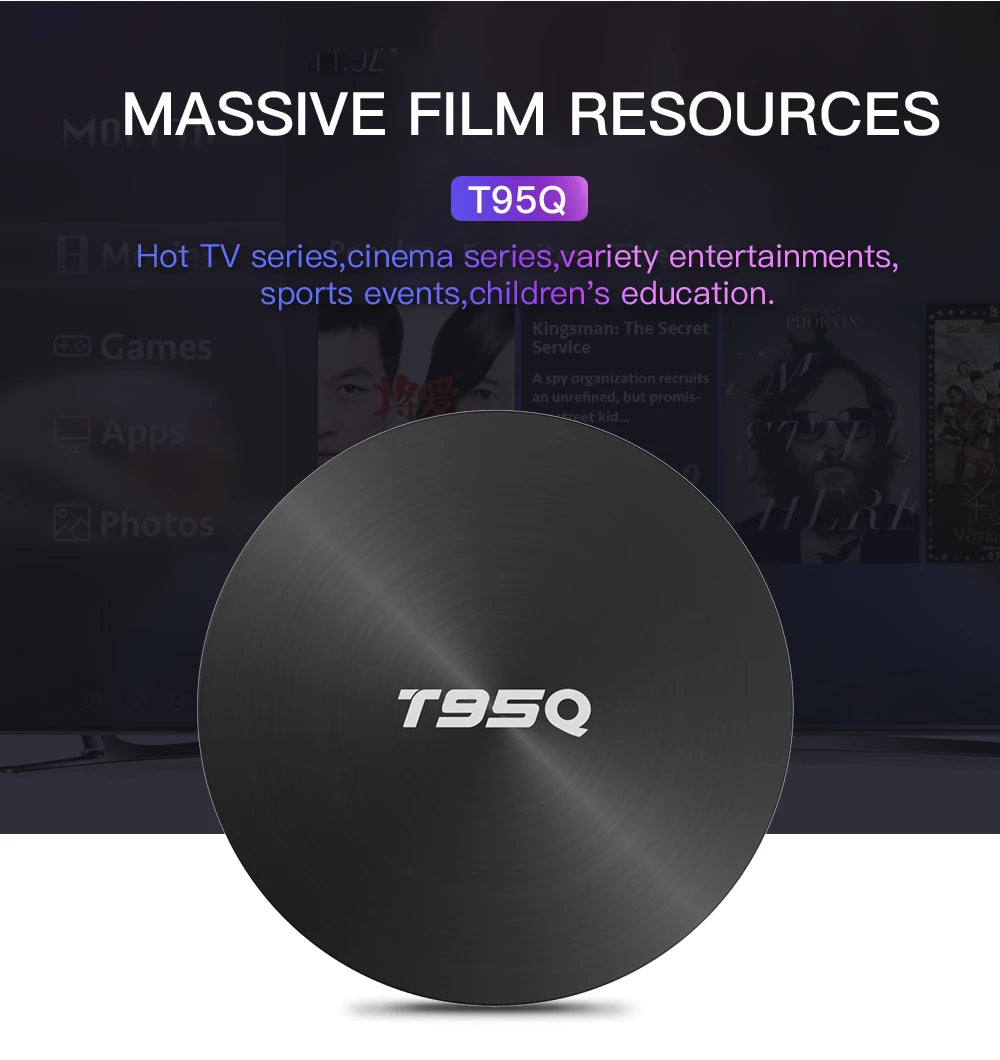 T95Q 8K Smart Fire TV Stick Set-Top Box Android 9.0 ATV S905X3 Dual Wifi BT Quad Core Processor 4GB/32GB RAM Storage