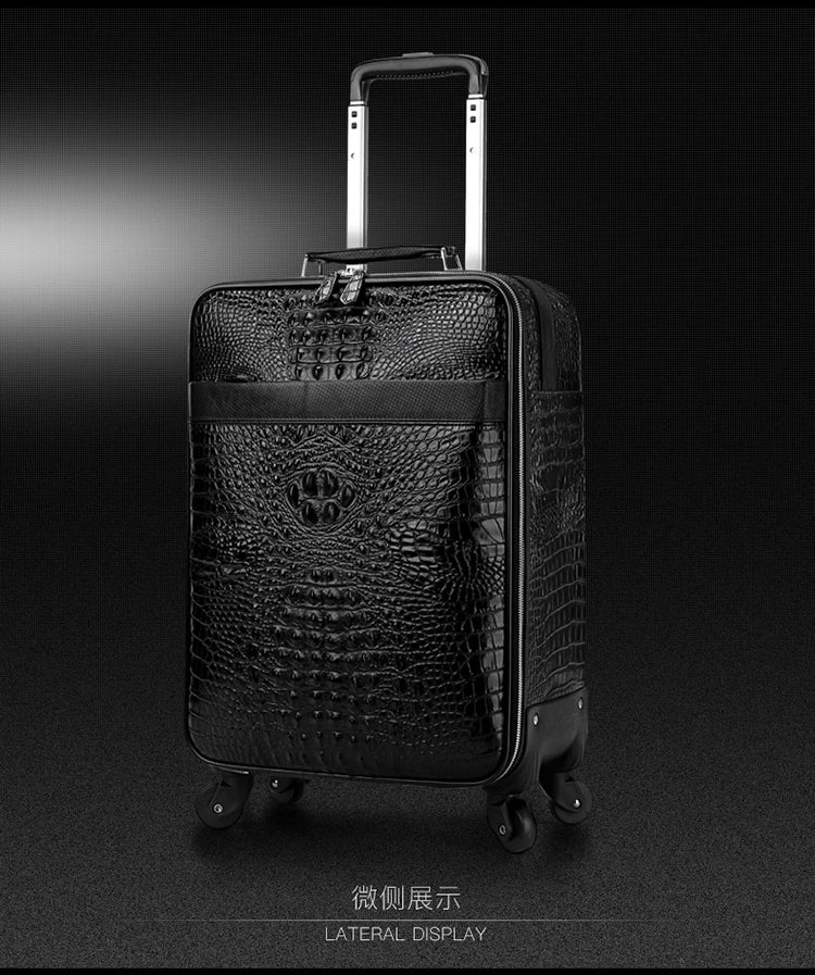 New Leather crocodile pattern travel luggage with handbag men head cowhide universal wheel suitcase 20 inch boarding case