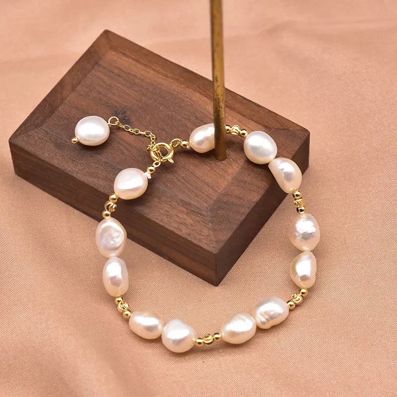 Natural Baroque Pearl Charm Bracelet for Women Party 18k Gold Plated Bracelets & Bangles Fine Jewelry