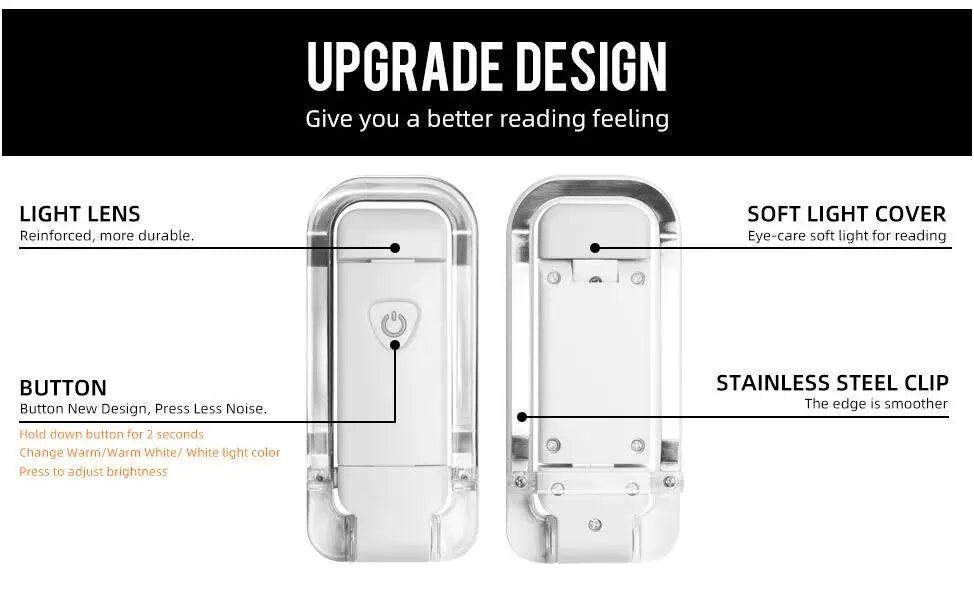 New LED Clip USB Rechargeable Book Reading Light Brightness Adjustable Eye Care Book Lamp Light Portable Bookmark Read Light