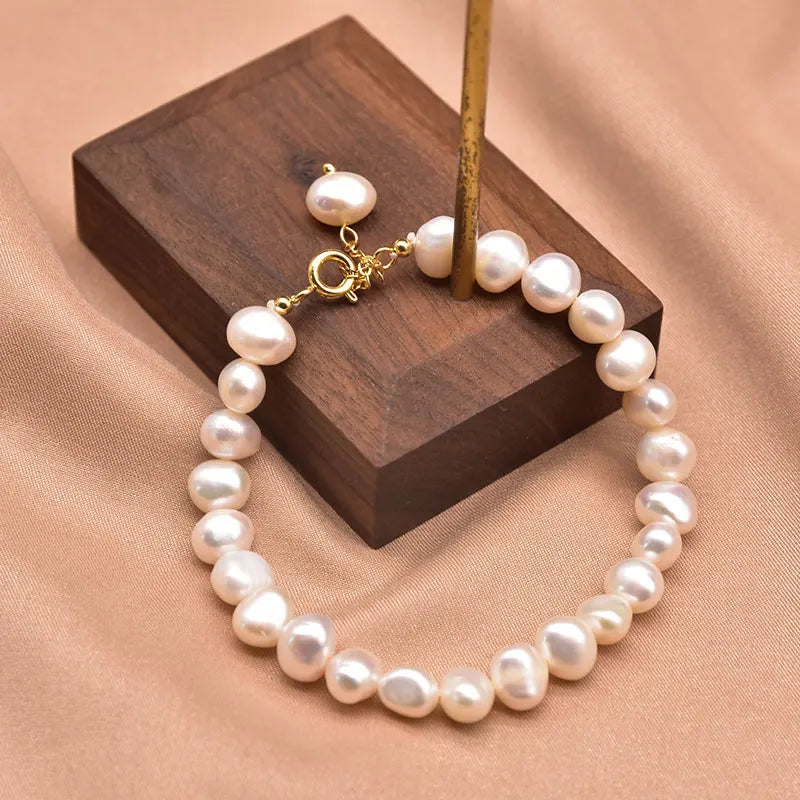 Natural Baroque Pearl Charm Bracelet for Women Party 18k Gold Plated Bracelets & Bangles Fine Jewelry