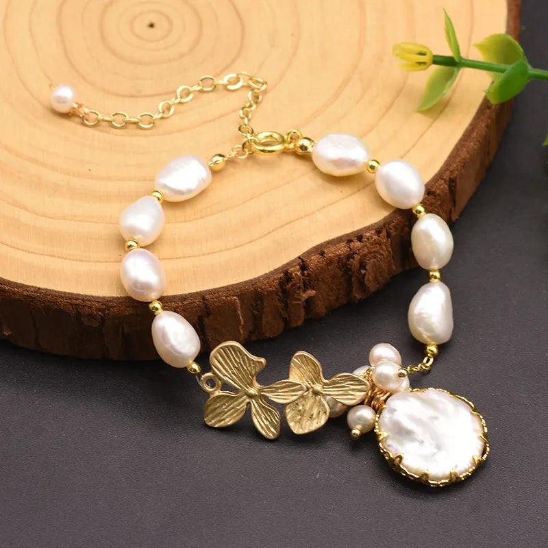 Natural Baroque Pearl Charm Bracelet for Women Party 18k Gold Plated Bracelets & Bangles Fine Jewelry