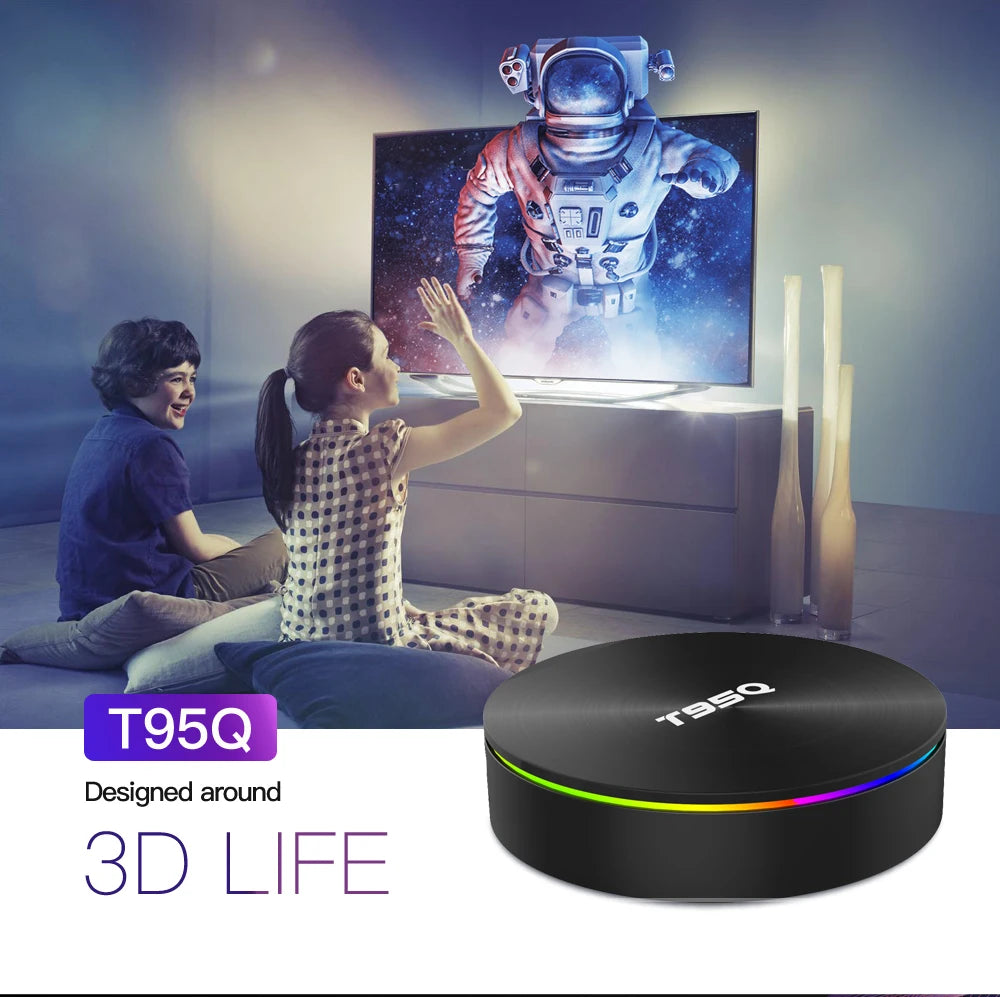 T95Q 8K Smart Fire TV Stick Set-Top Box Android 9.0 ATV S905X3 Dual Wifi BT Quad Core Processor 4GB/32GB RAM Storage