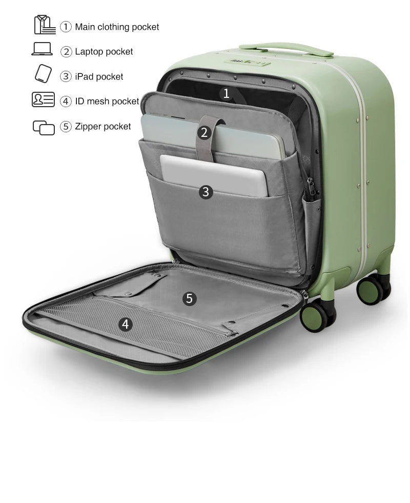 Mixi New Patent Design Carry On Suitcase Women 18 Inch Rolling Luggage Men Polycarbonate Aluminum Frame Elegant Noble