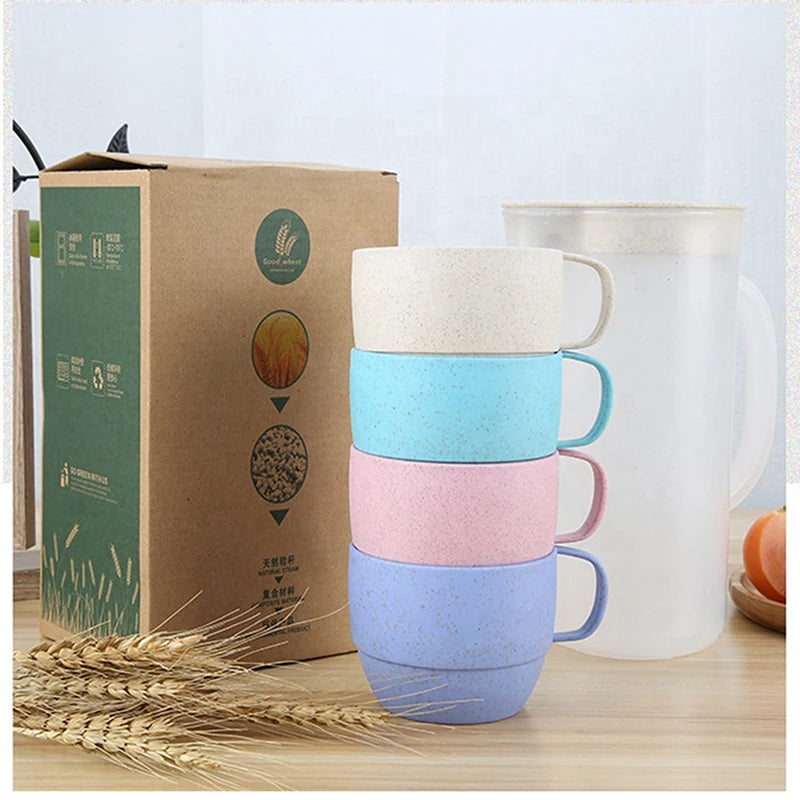 Wheat Straw Kettle Cup Set Drinking Cup Set Drinking Kettle Reusable Eco Friendly Plastic Biodegradable Picnic Sharing